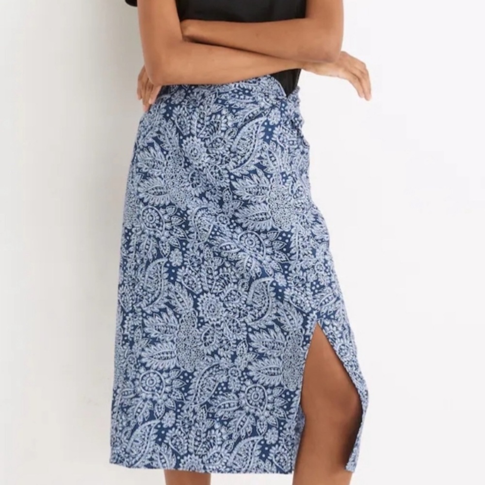 Madewell Blue Paisley Midi Skirt